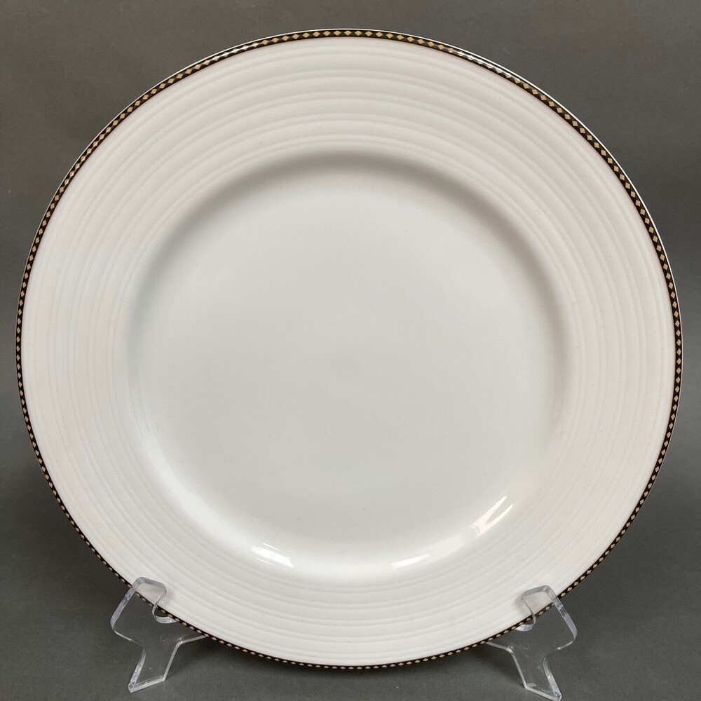 Euro Vertex Patra Chop Plate Platter White with Black Yellow Diamonds Trim